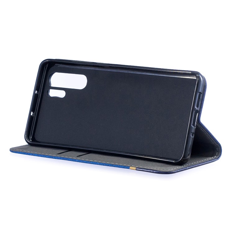For Huawei P30 Pro Cloth Texture Splicing PU Leather Protective Casing with Card Holder - Blue-7