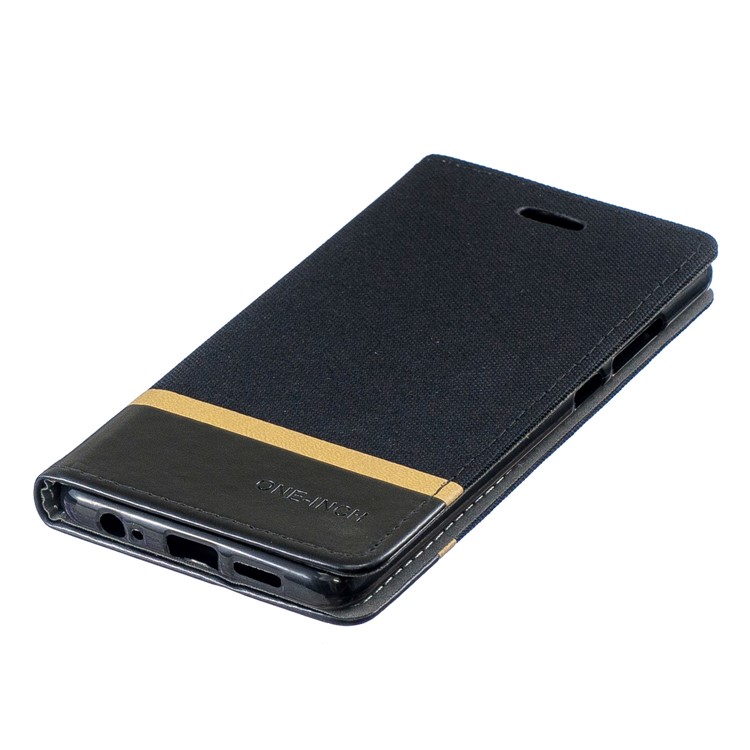 For Huawei P30 Cloth Texture Splicing PU Leather Phone Case with Card Holder - Black-3