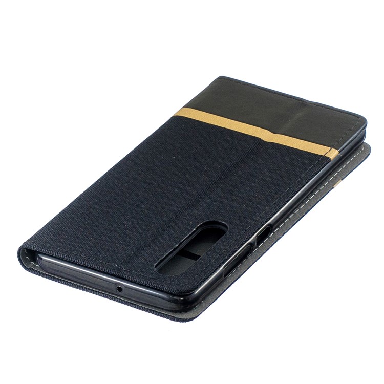 For Huawei P30 Cloth Texture Splicing PU Leather Phone Case with Card Holder - Black-4