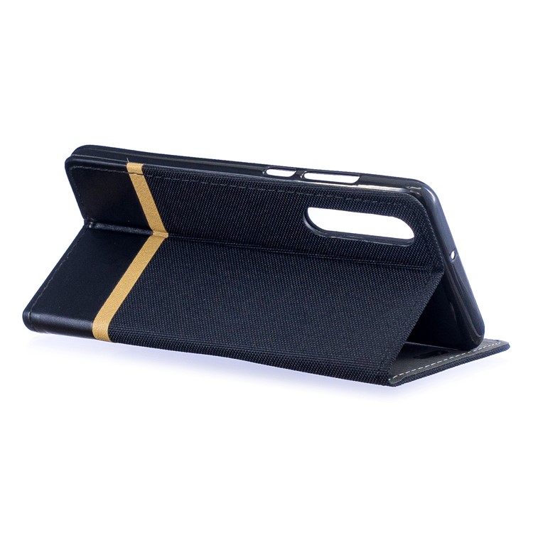 For Huawei P30 Cloth Texture Splicing PU Leather Phone Case with Card Holder - Black-5