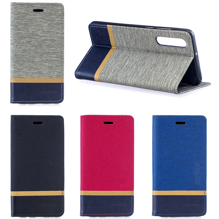 For Huawei P30 Cloth Texture Splicing PU Leather Phone Case with Card Holder - Black-7