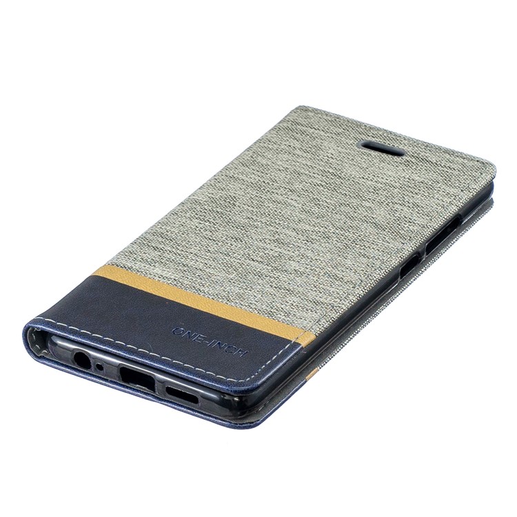 For Huawei P30 Cloth Texture Splicing PU Leather Phone Cover with Card Holder - Grey-3