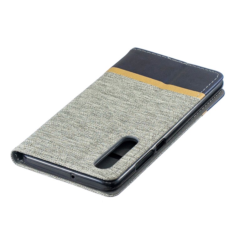 For Huawei P30 Cloth Texture Splicing PU Leather Phone Cover with Card Holder - Grey-4