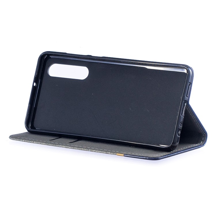 For Huawei P30 Cloth Texture Splicing PU Leather Phone Cover with Card Holder - Grey-6