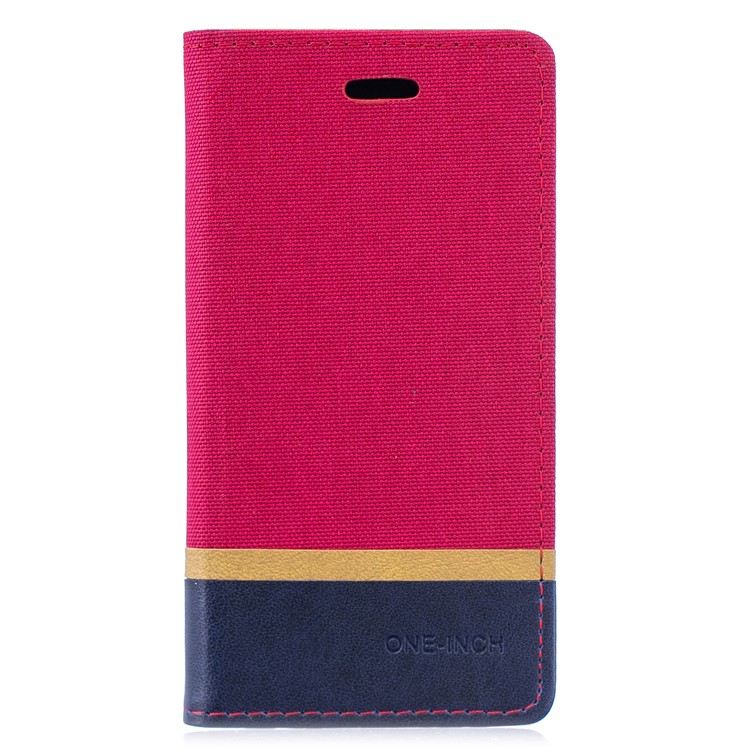 For Huawei P30 Cloth Texture Splicing PU Leather Phone Shell with Card Holder - Red-1