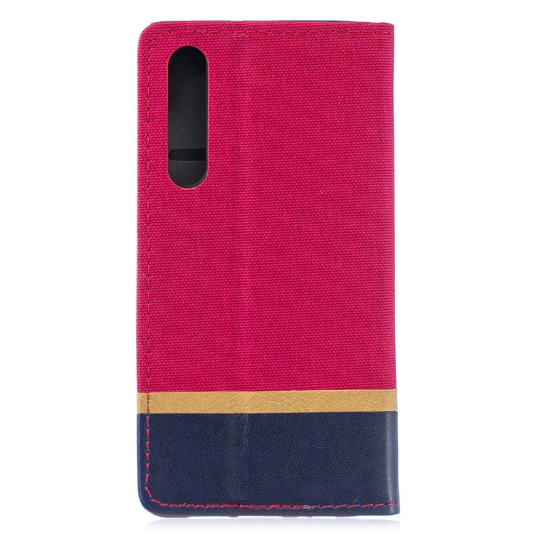 For Huawei P30 Cloth Texture Splicing PU Leather Phone Shell with Card Holder - Red-2