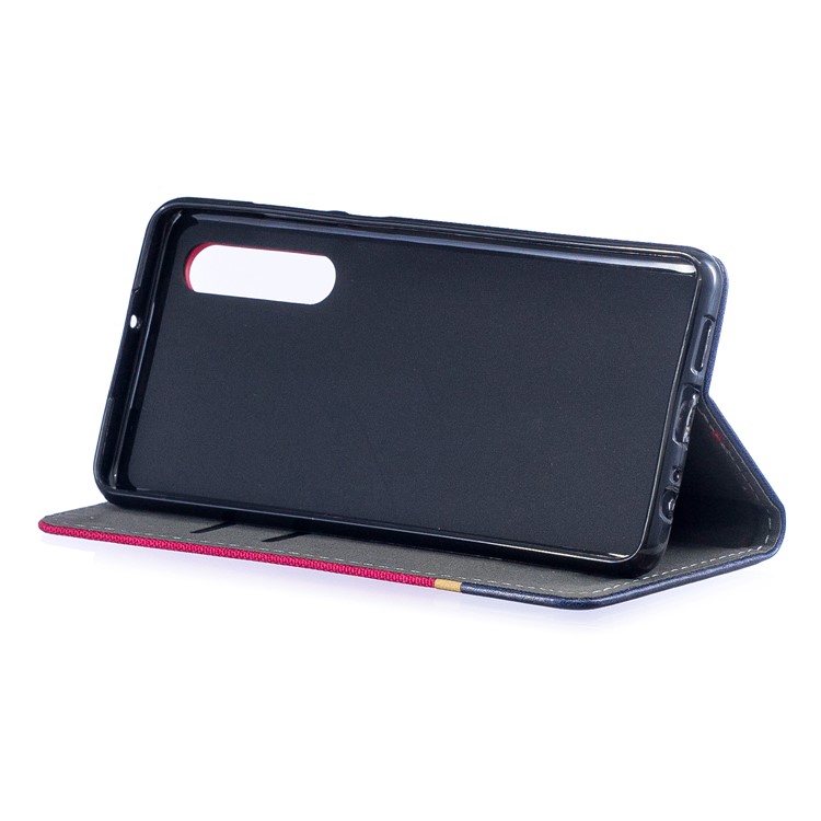 For Huawei P30 Cloth Texture Splicing PU Leather Phone Shell with Card Holder - Red-6