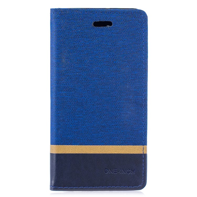 For Huawei P30 Cloth Texture Splicing PU Leather Protective Casing with Card Holder - Blue-1