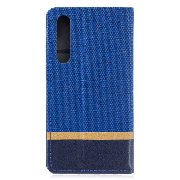 For Huawei P30 Cloth Texture Splicing PU Leather Protective Casing with Card Holder - Blue-2