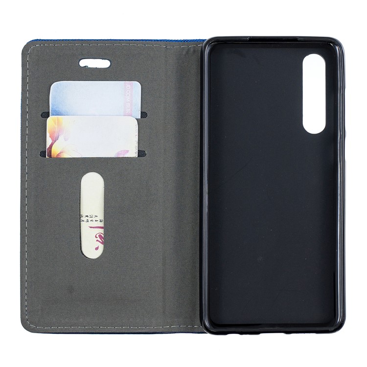 For Huawei P30 Cloth Texture Splicing PU Leather Protective Casing with Card Holder - Blue-3