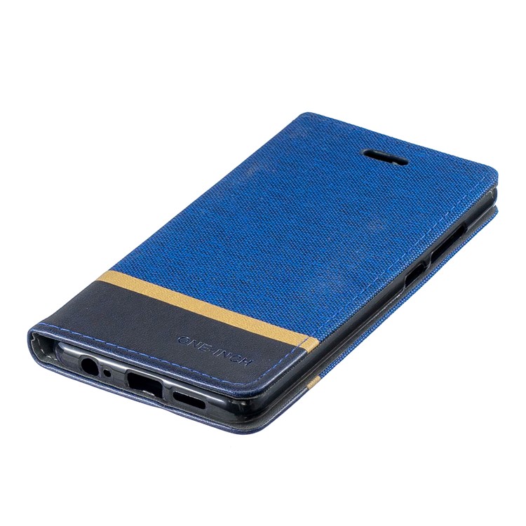 For Huawei P30 Cloth Texture Splicing PU Leather Protective Casing with Card Holder - Blue-4