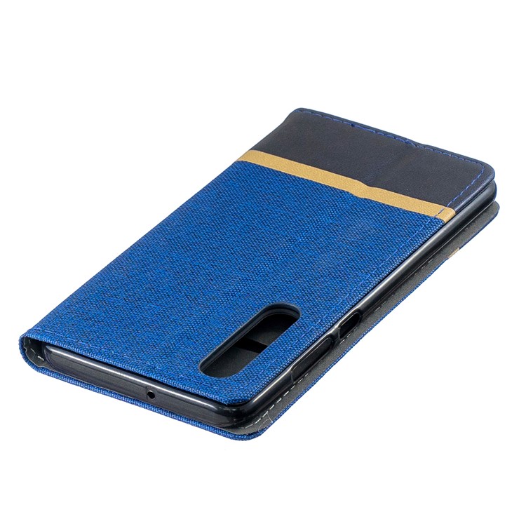 For Huawei P30 Cloth Texture Splicing PU Leather Protective Casing with Card Holder - Blue-5
