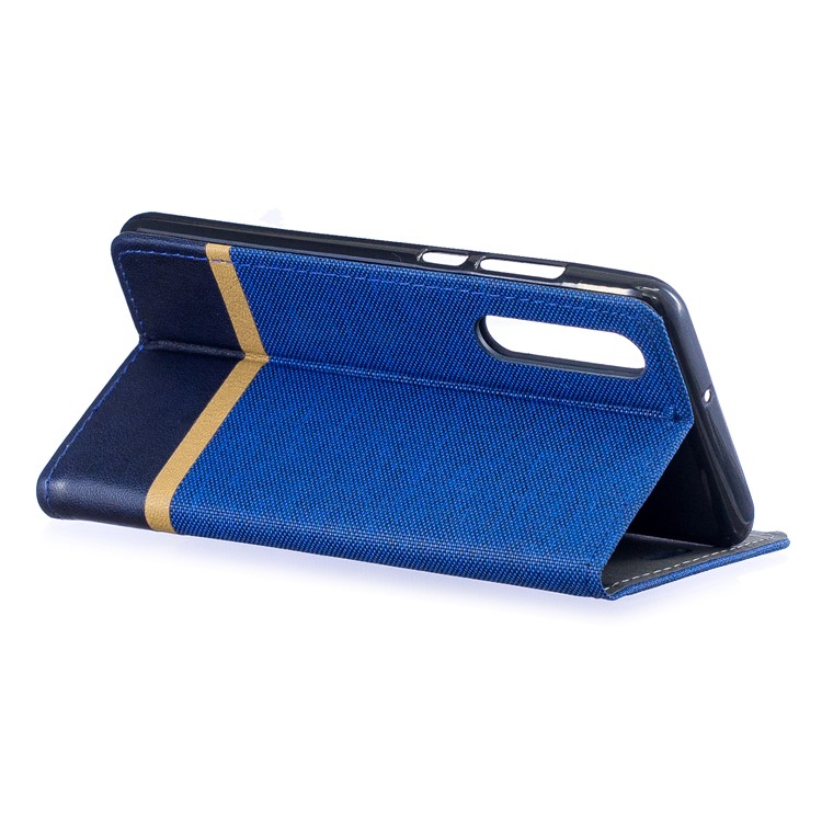 For Huawei P30 Cloth Texture Splicing PU Leather Protective Casing with Card Holder - Blue-6