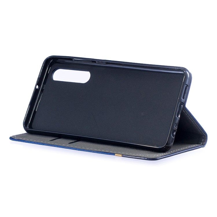 For Huawei P30 Cloth Texture Splicing PU Leather Protective Casing with Card Holder - Blue-7