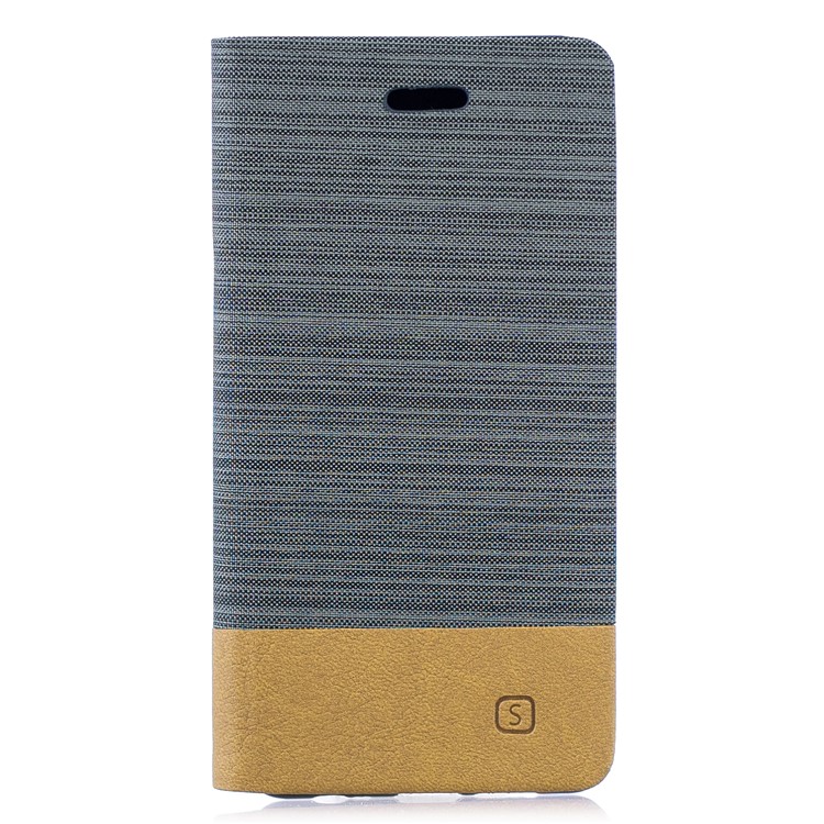 Bi-color Canvas Leather Card Holder Stand Cover for Huawei P30 - Dark Grey-1
