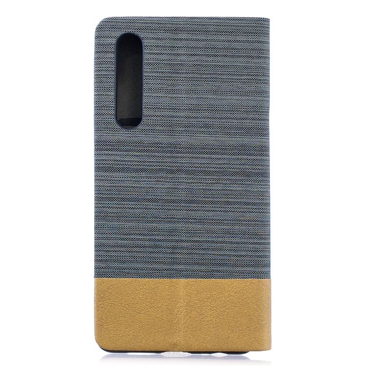 Bi-color Canvas Leather Card Holder Stand Cover for Huawei P30 - Dark Grey-2