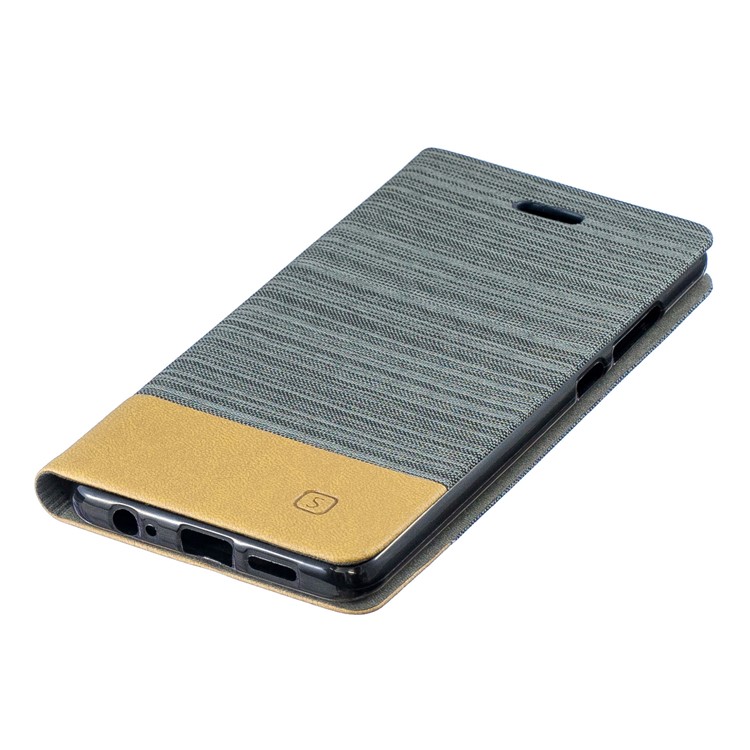 Bi-color Canvas Leather Card Holder Stand Cover for Huawei P30 - Dark Grey-4