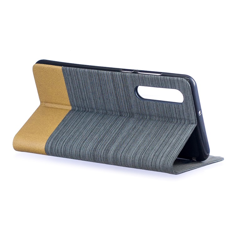 Bi-color Canvas Leather Card Holder Stand Cover for Huawei P30 - Dark Grey-6