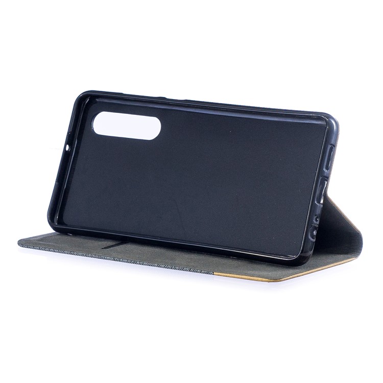 Bi-color Canvas Leather Card Holder Stand Cover for Huawei P30 - Dark Grey-7