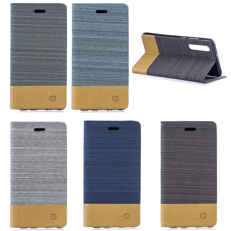 Bi-color Canvas Leather Card Holder Stand Cover for Huawei P30 - Dark Grey-8