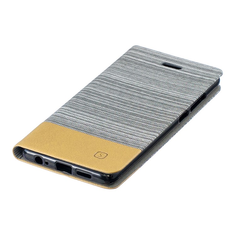 Bi-color Canvas Leather Card Holder Stand Case for Huawei P30 - Light Grey-3