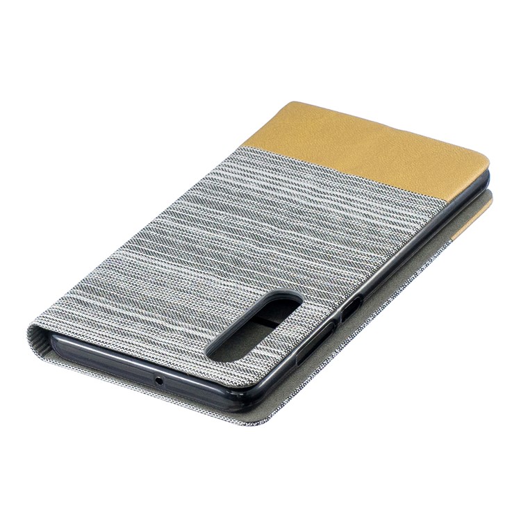 Bi-color Canvas Leather Card Holder Stand Case for Huawei P30 - Light Grey-4
