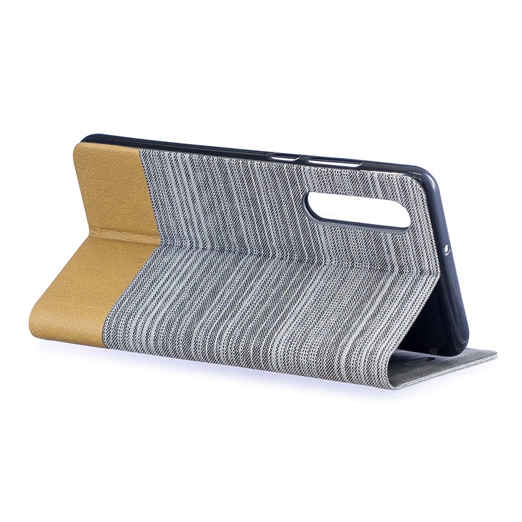 Bi-color Canvas Leather Card Holder Stand Case for Huawei P30 - Light Grey-5