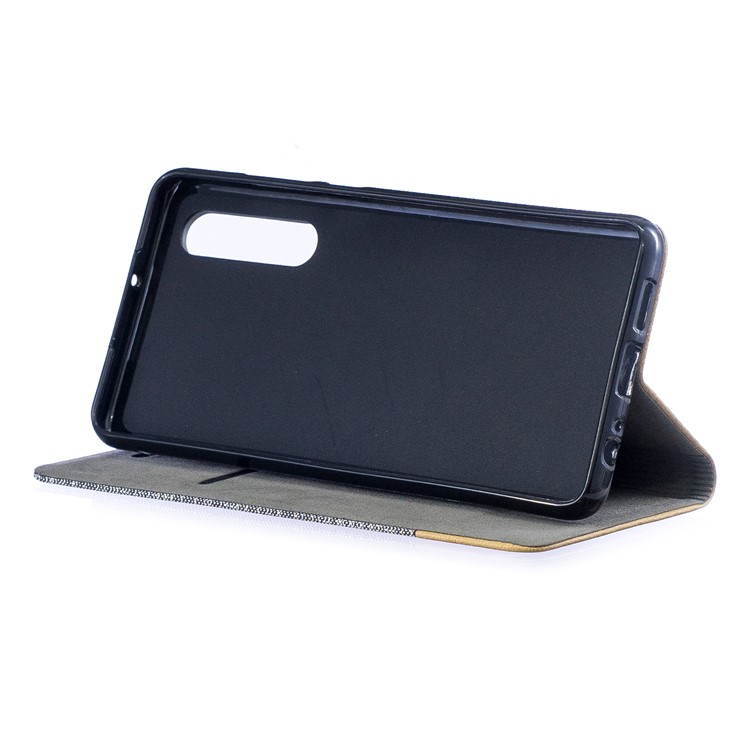 Bi-color Canvas Leather Card Holder Stand Case for Huawei P30 - Light Grey-6