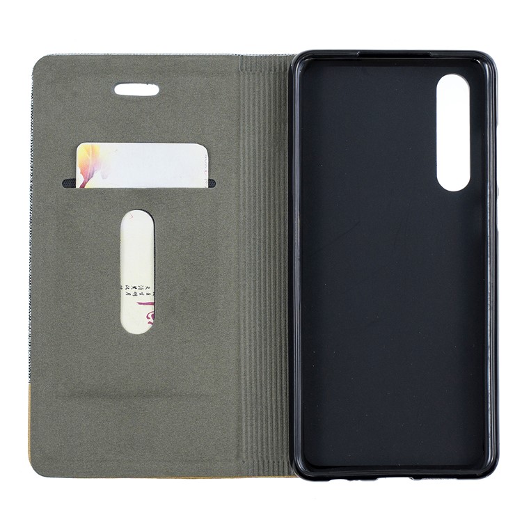 Bi-color Canvas Leather Card Holder Stand Shell for Huawei P30 - Baby Blue-3