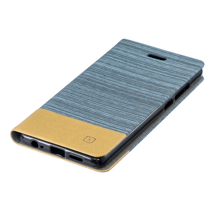 Bi-color Canvas Leather Card Holder Stand Shell for Huawei P30 - Baby Blue-4