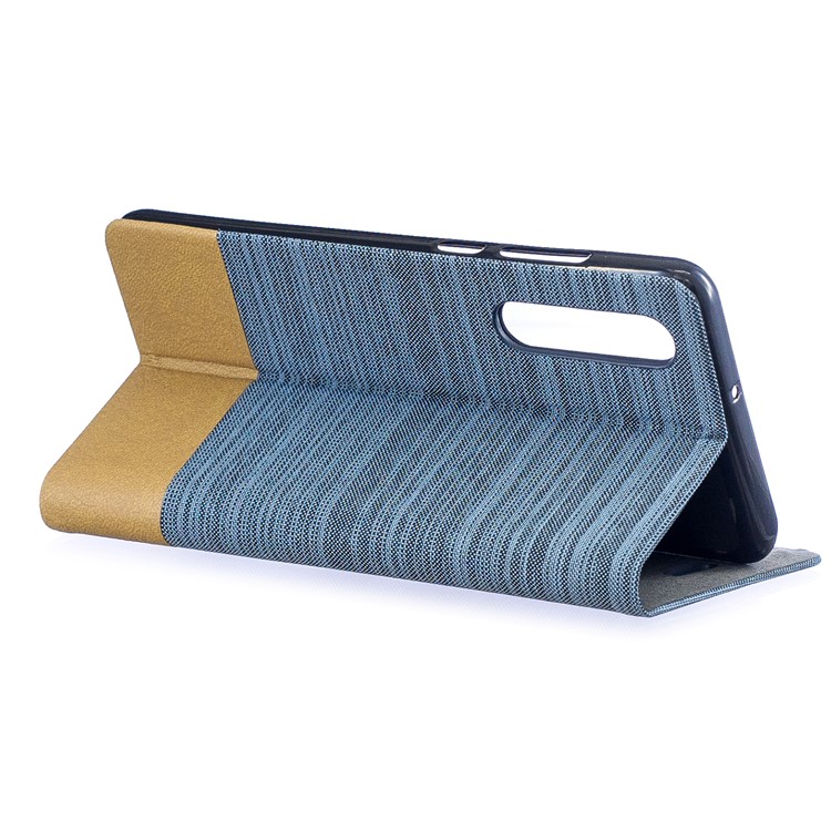Bi-color Canvas Leather Card Holder Stand Shell for Huawei P30 - Baby Blue-6