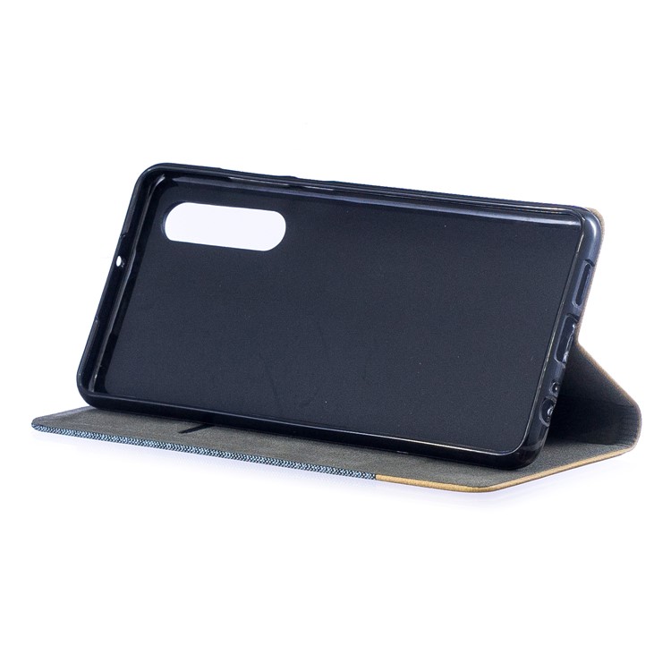 Bi-color Canvas Leather Card Holder Stand Shell for Huawei P30 - Baby Blue-7