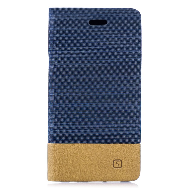 Bi-color Canvas Leather Card Holder Stand Casing for Huawei P30 - Dark Blue-1