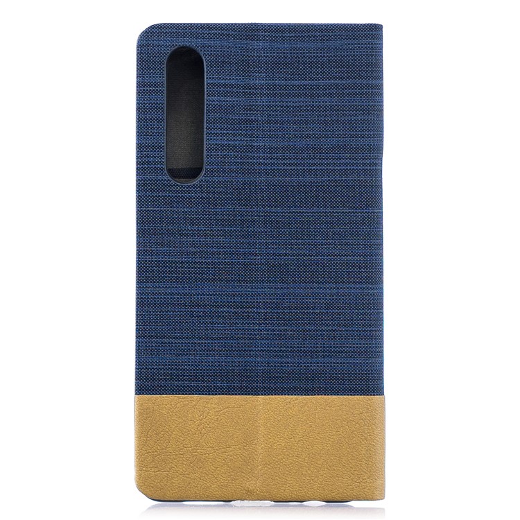 Bi-color Canvas Leather Card Holder Stand Casing for Huawei P30 - Dark Blue-2