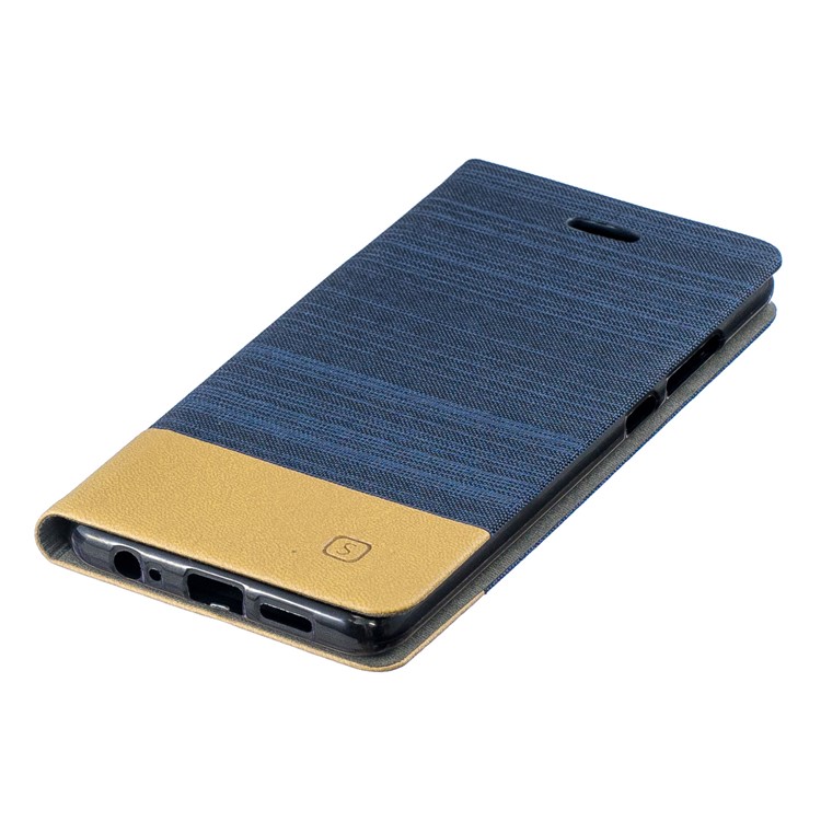 Bi-color Canvas Leather Card Holder Stand Casing for Huawei P30 - Dark Blue-3