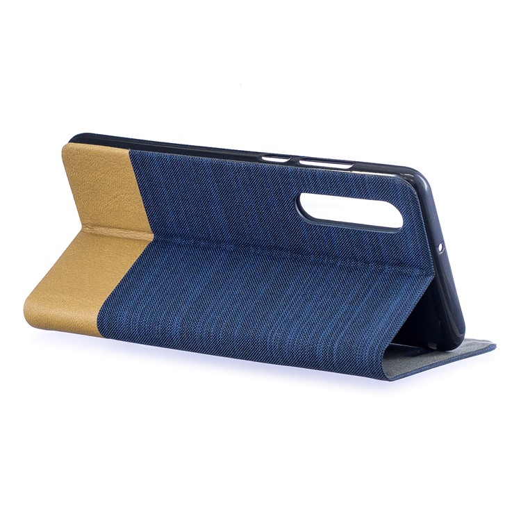 Bi-color Canvas Leather Card Holder Stand Casing for Huawei P30 - Dark Blue-5