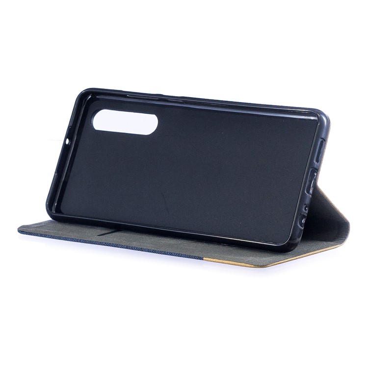 Bi-color Canvas Leather Card Holder Stand Casing for Huawei P30 - Dark Blue-6