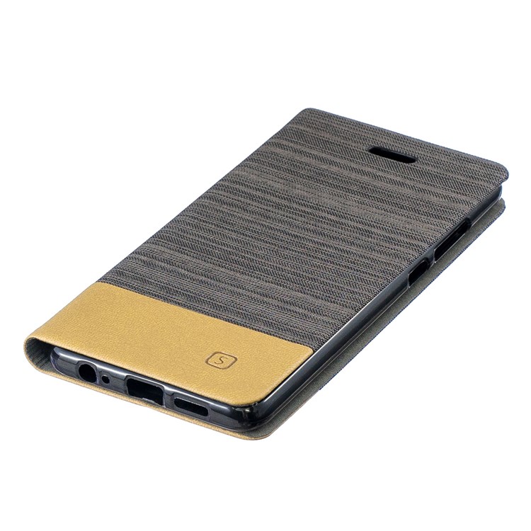Contrast Color Canvas Leather Card Holder Stand Mobile Phone Cover for Huawei P30 - Coffee-3