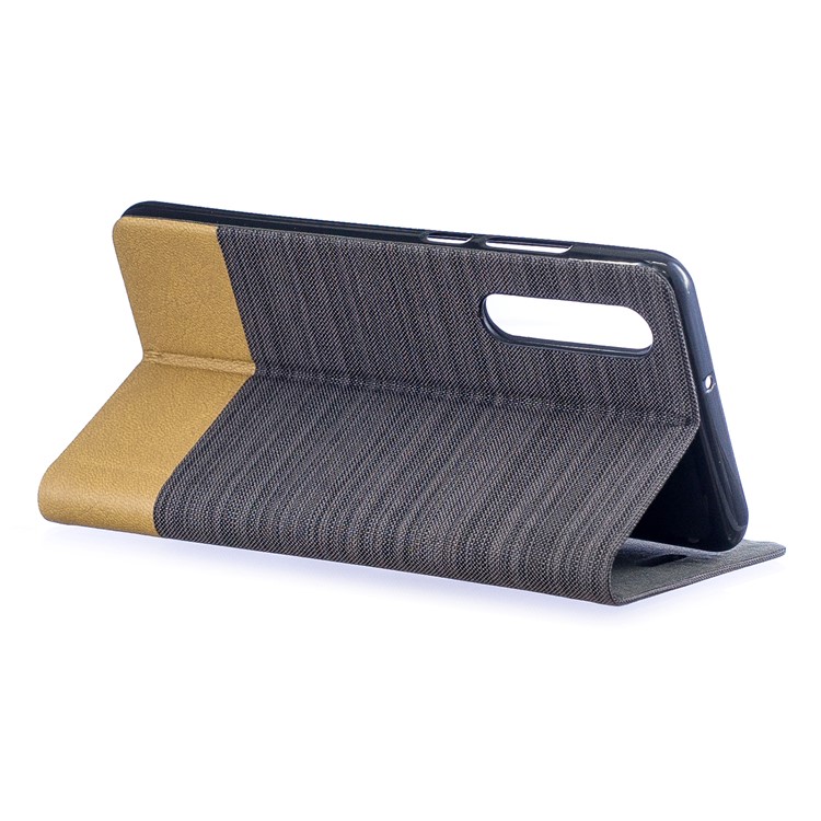 Contrast Color Canvas Leather Card Holder Stand Mobile Phone Cover for Huawei P30 - Coffee-5