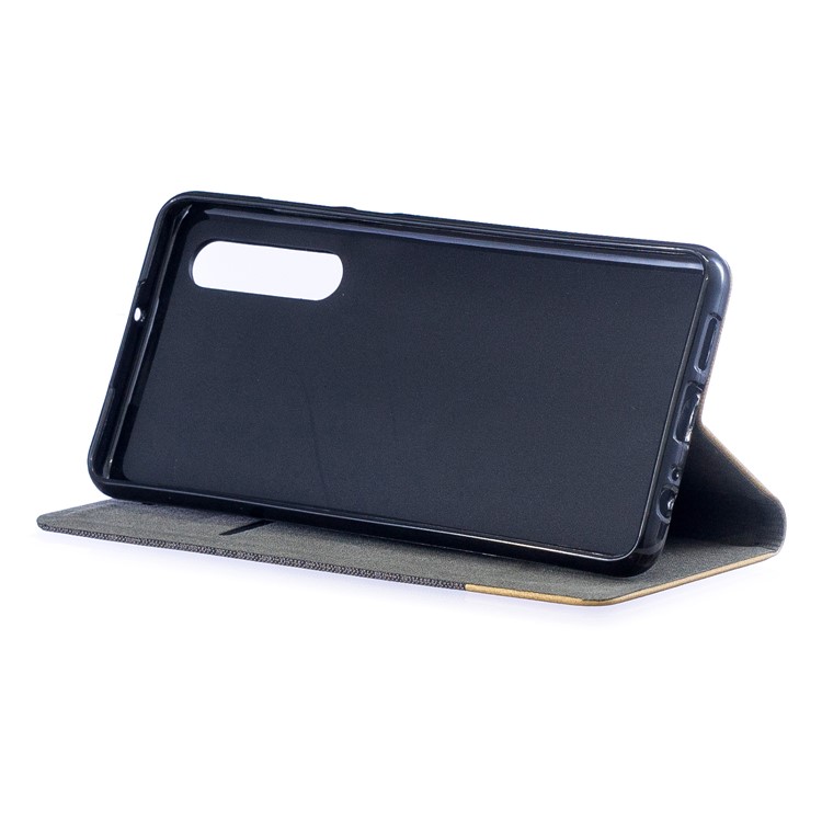 Contrast Color Canvas Leather Card Holder Stand Mobile Phone Cover for Huawei P30 - Coffee-6