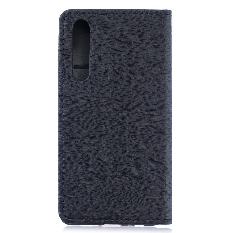 Auto-absorbed Wood Pattern PU Leather Mobile Cover with Stand for Huawei P30 - Black-2