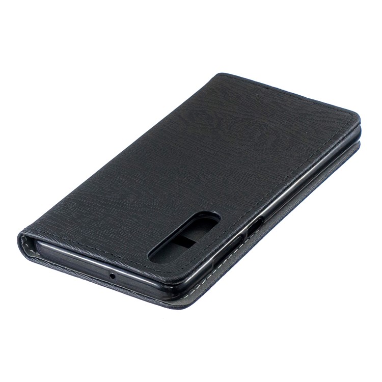 Auto-absorbed Wood Pattern PU Leather Mobile Cover with Stand for Huawei P30 - Black-4