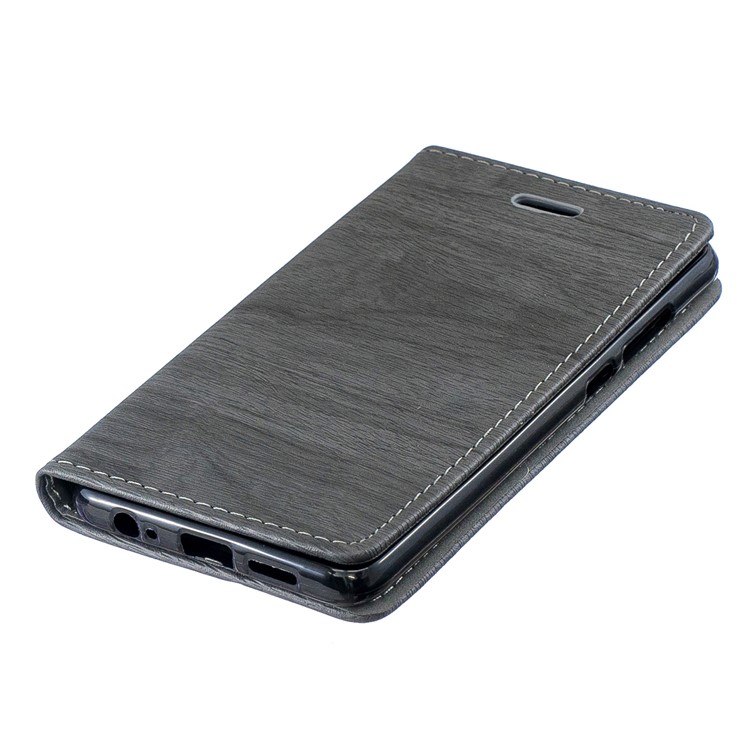Auto-absorbed Wood Pattern PU Leather Mobile Case with Stand for Huawei P30 - Grey-3