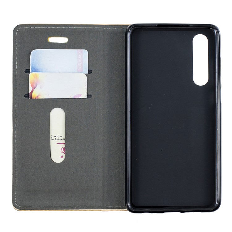 Auto-absorbed Wood Pattern PU Leather Mobile Casing with Stand for Huawei P30 - Gold-3