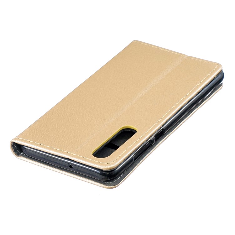 Auto-absorbed Wood Pattern PU Leather Mobile Casing with Stand for Huawei P30 - Gold-5