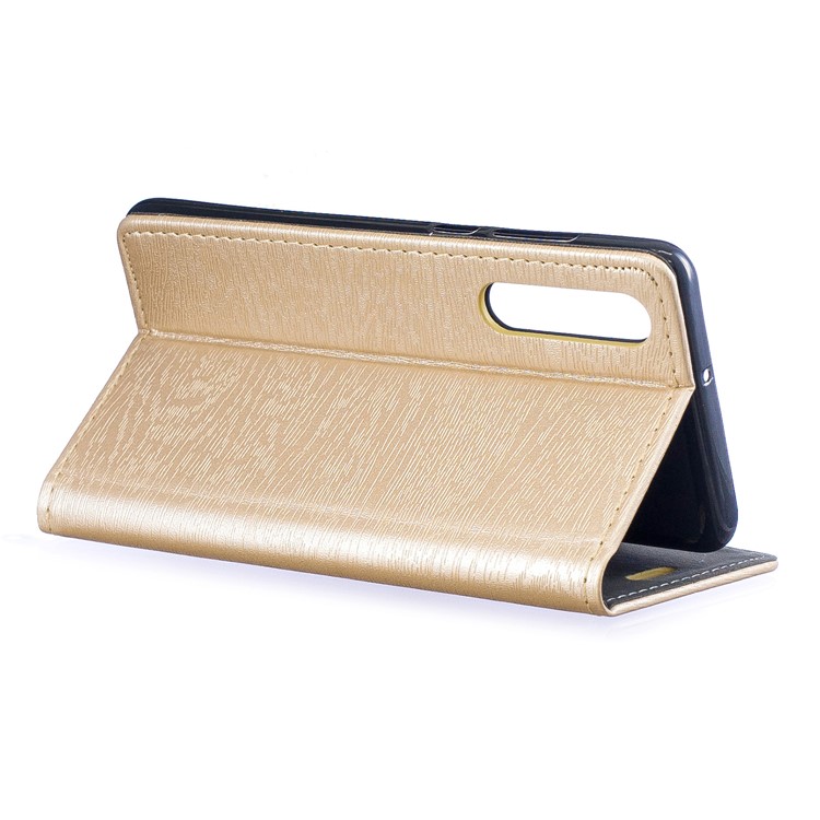 Auto-absorbed Wood Pattern PU Leather Mobile Casing with Stand for Huawei P30 - Gold-6