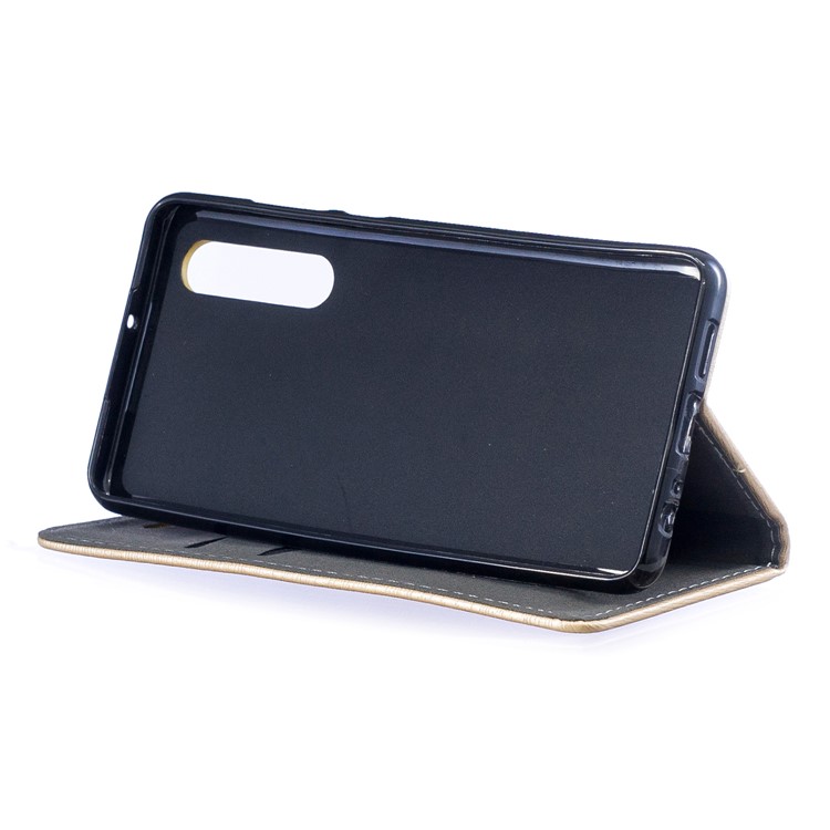 Auto-absorbed Wood Pattern PU Leather Mobile Casing with Stand for Huawei P30 - Gold-7
