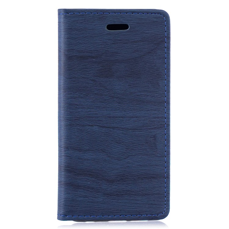 Auto-absorbed Wood Pattern PU Leather Cellphone Cover with Stand for Huawei P30 - Blue-1