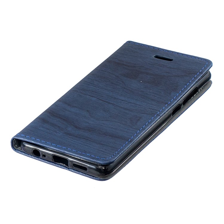 Auto-absorbed Wood Pattern PU Leather Cellphone Cover with Stand for Huawei P30 - Blue-3