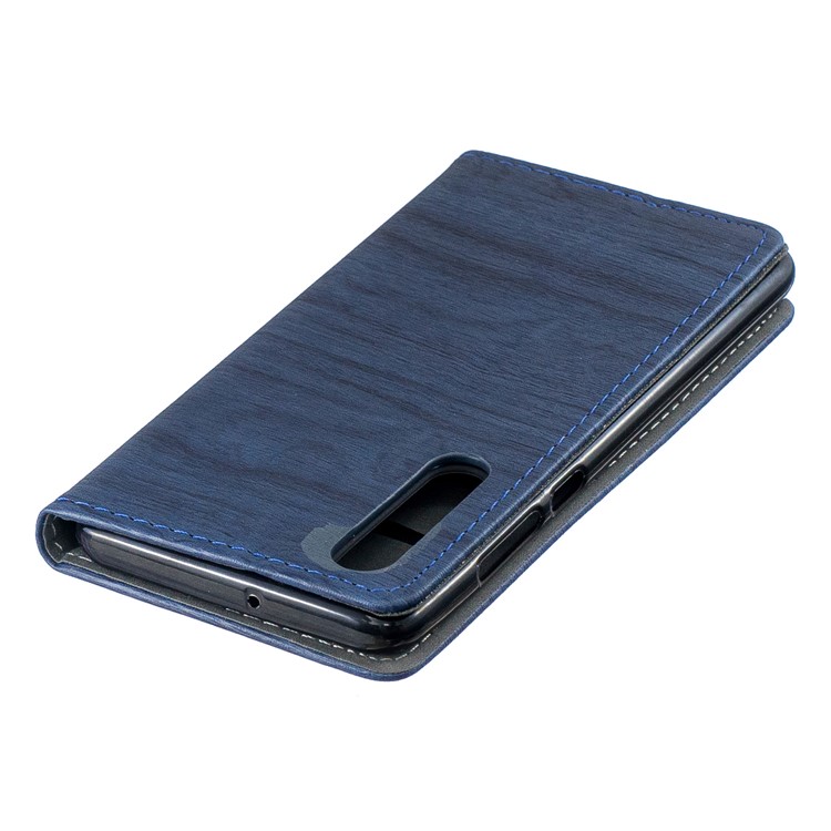 Auto-absorbed Wood Pattern PU Leather Cellphone Cover with Stand for Huawei P30 - Blue-4
